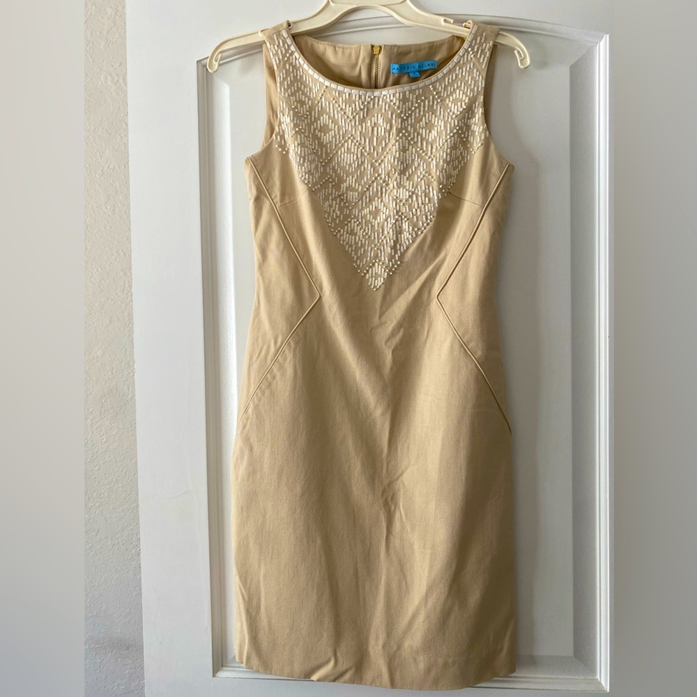 ANTONIO MELANI Cream Halter Sheath Mini Dress